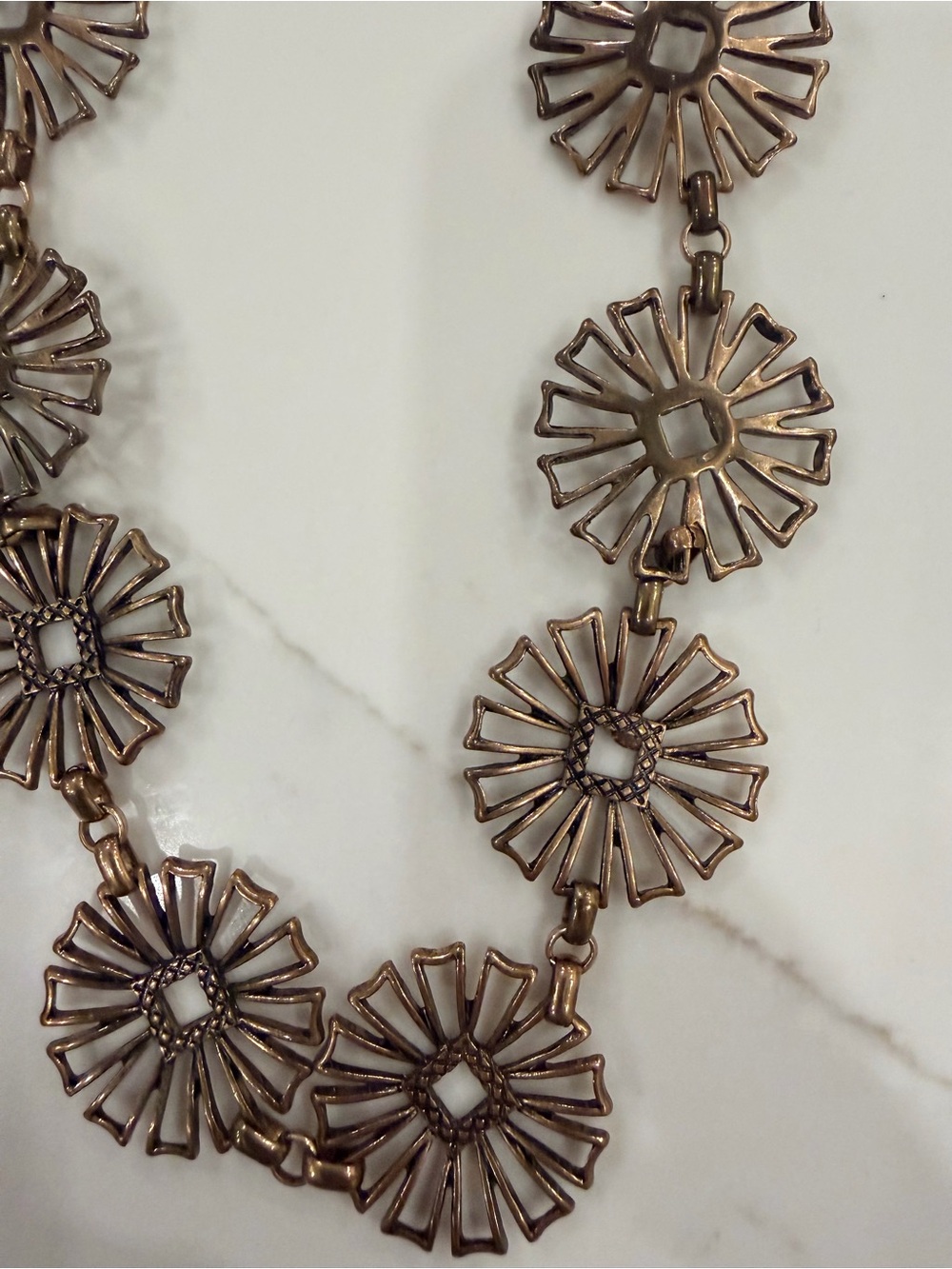 Bronze Geometric Floral Statement Necklace Openwork Medallion